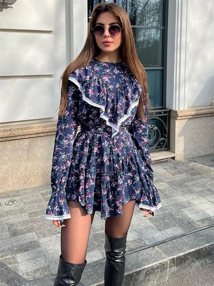 Tossy Ruffled Patchwork For Women Mini Dress Slim Long Sleeve Elegant Fashion Contrast Party Dress Summer Female Dress 250225