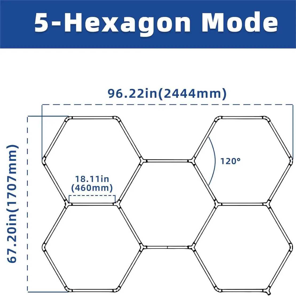 Hexagon Garage Light 25 Pack Car Tubes 6500K Super Bright 6500K Super Bright 192W 23040LM Auto Beauty Shop Gym X250225