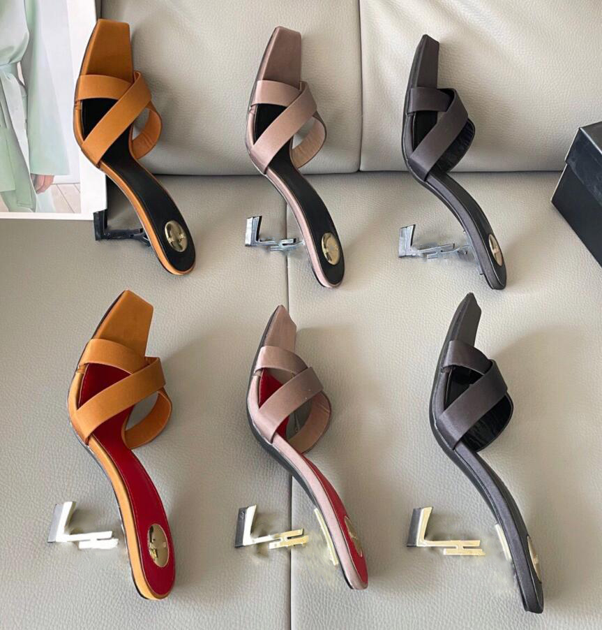 New Designer Shoes Sandals OPYUM Crepe satin Cross Women High Heel Shoes Metal heel Pumps Dress Shoes