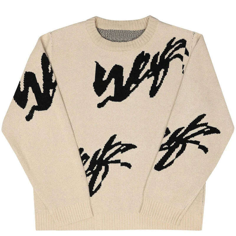 Multi pattern jacquard round neck knitted for autumn American street fashion, casual niche, loose pullover, long sleeved sweater