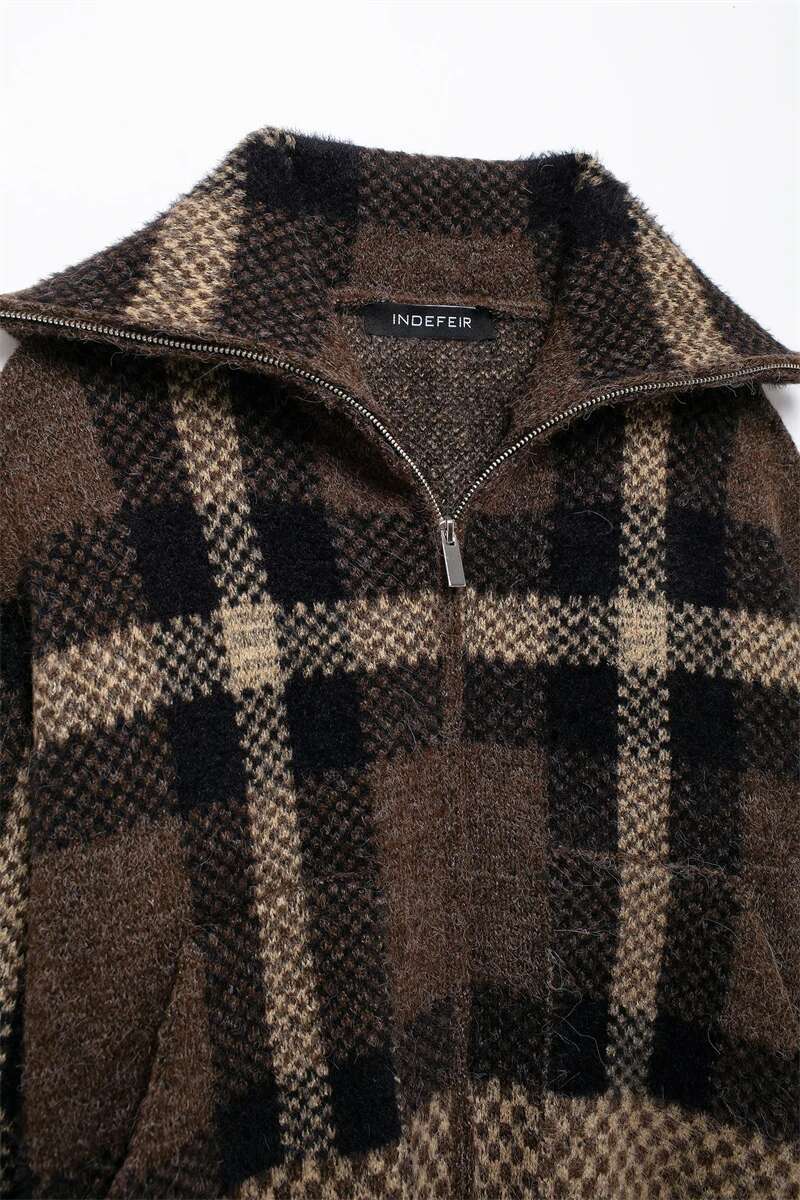 Women's Jackets Fall-Winter New Check-Knit Bomber Casual Fashion Women's Top Jacket