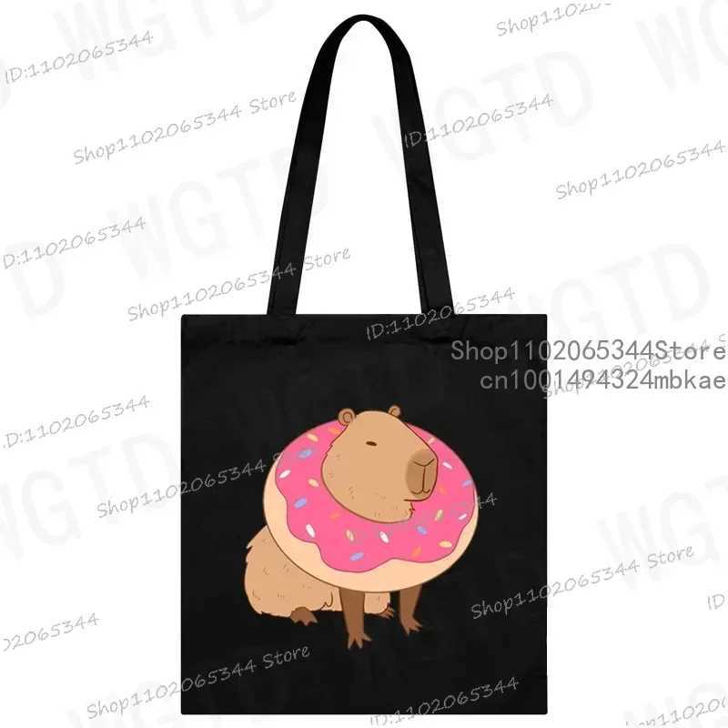 Cute Capybara Canvas Bag for Women Shopper Handbags Environmental Storage Reusable Shoulder Tote Bag Cartoon Capybara Hand Bag Z250224