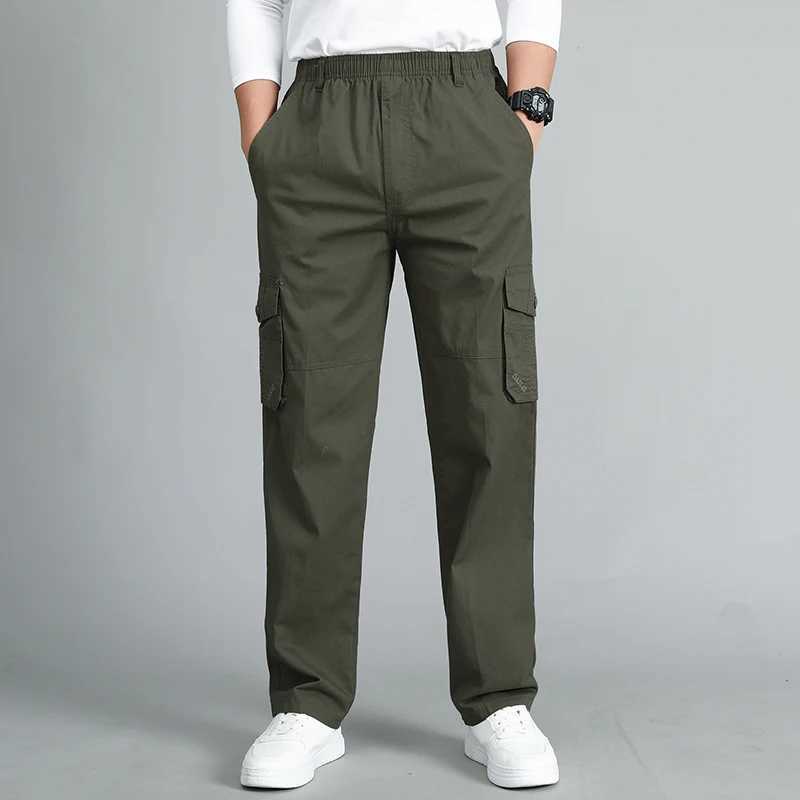 Summer Mens Khaki Pants Plus Size Straight Fit Big Sizes 5XL Side Pockets Wide Leg Cotton Black Cargo Pants Work Trousers Male W250225