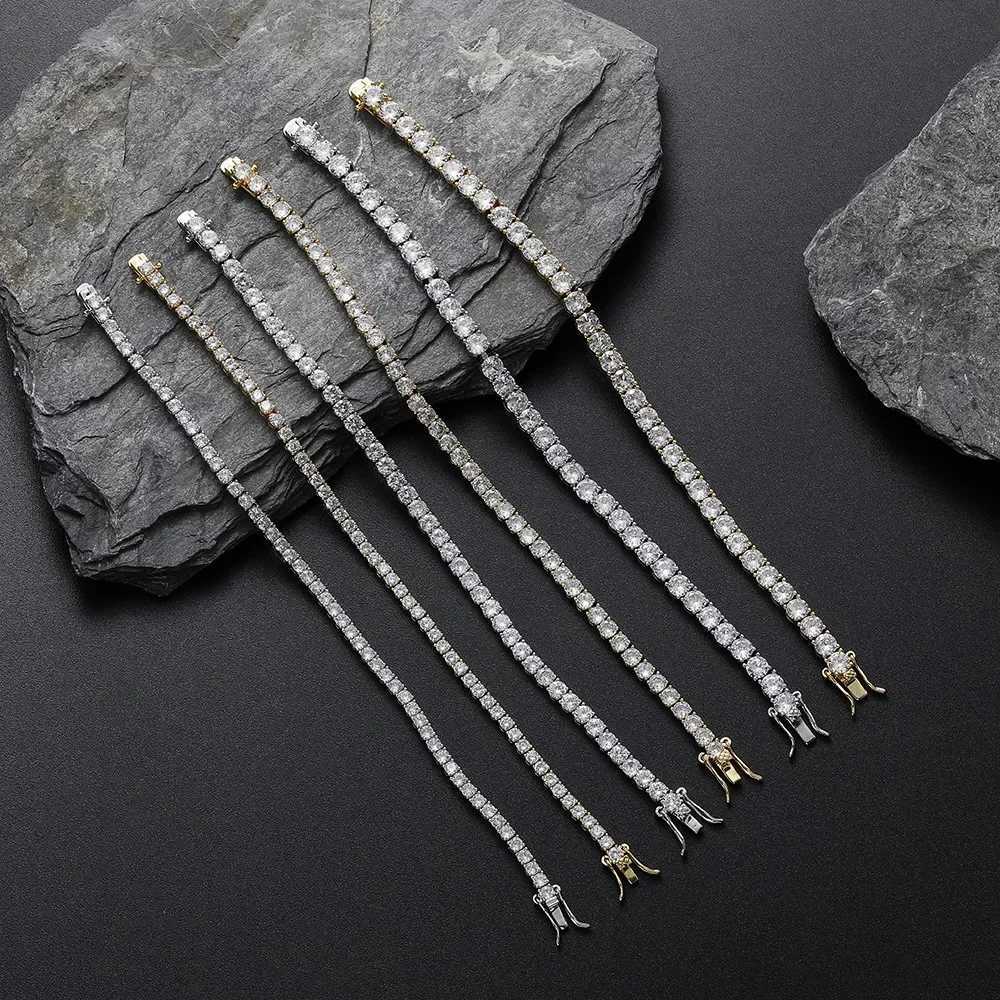 Brass Tennis Bracelet Buckle style tennis single row bracelet made of copper and AAA zirconia Bling 3mm 4mm 5mm Men And WomenXJ250225