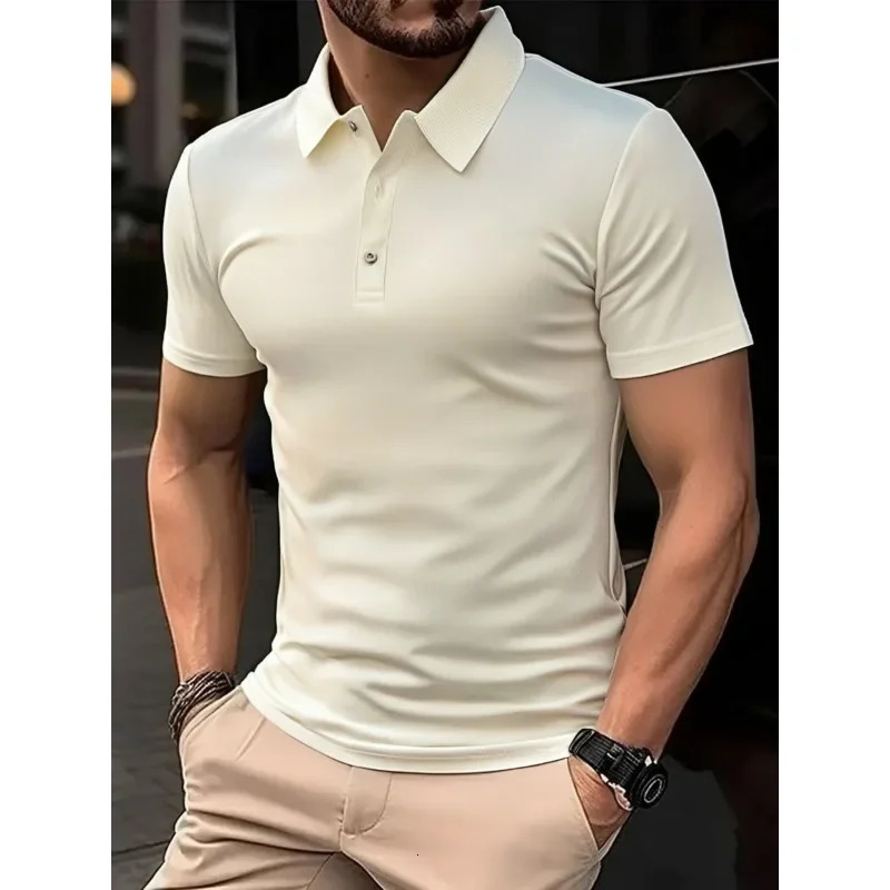 Summer Mens Business Polo Shirts Classic Short Sleeved T-shirt Men Lightweight Slim Top Button Lapel Casual Polo Shirt Male 250224