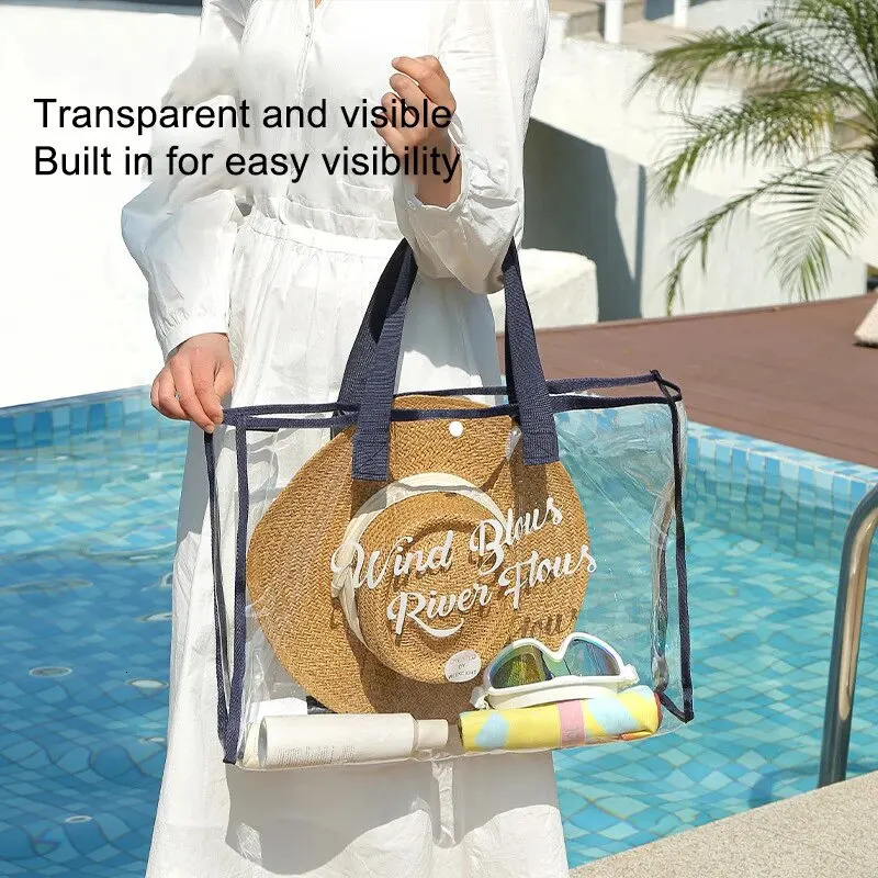1PC Transparent Waterproof Portable Cosmetic Bag Transparent Travel Bag Fashionable PVC Beach Bag 250224