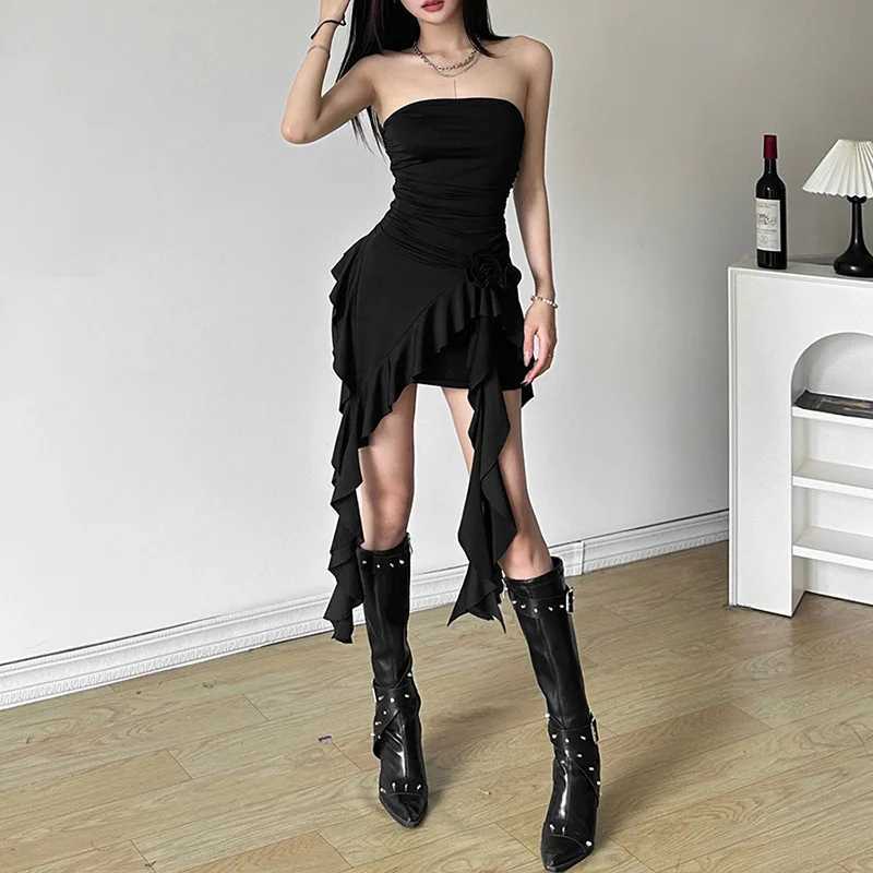 Nibber Autumn Fashion New Solid Sweet Gentle Mature Beautiful Confident High Street Cool Women Short Chest Wrap Tassel DressXJ250224