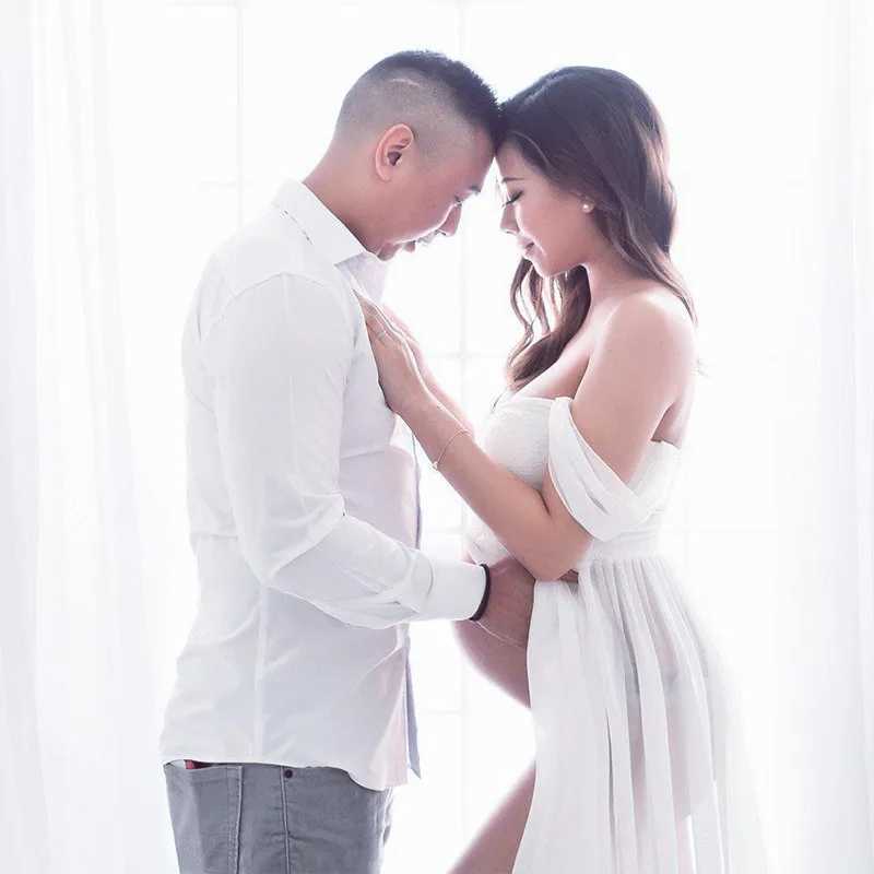 Lace Chiffon Wedding Dress Maternity Summer Photo Front Split Gown Pregnant Women Baby Shower Shoot Photography Prop Clothes New X250224