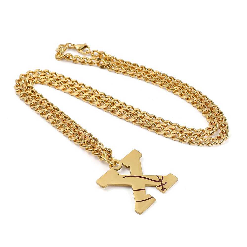 Stainless Steel Basketball Letter Necklace 26 Letters Man Enamel Name Initials Charm Chain Sport Jewelry Number Accessories X250224