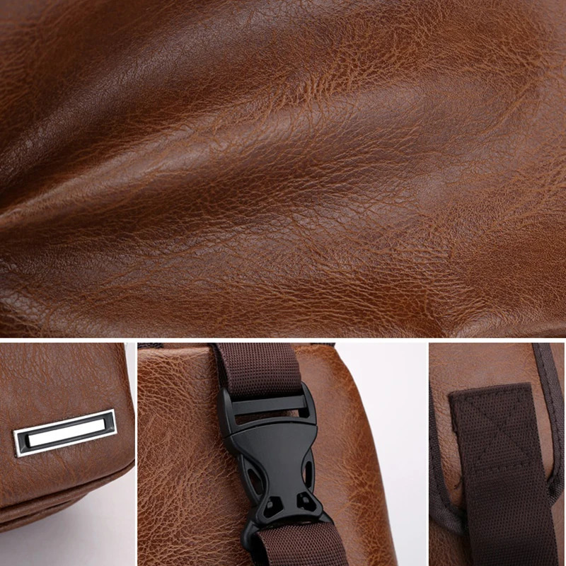 Vintage Shoulder Bag For Man PU Leather Brown Chest Bag Large Capacity Usb Charging Travel Organize Crossbody Shoulder Bags 250224