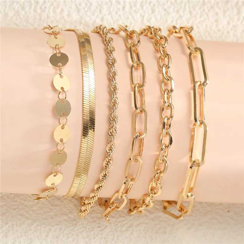 6 pcs Punk Vintage Gold Color Snake Twists Chain Bracelets Set Fashion Chain Gorgeous Bracelets For Women Jewelry Luxury GiftXJ250225