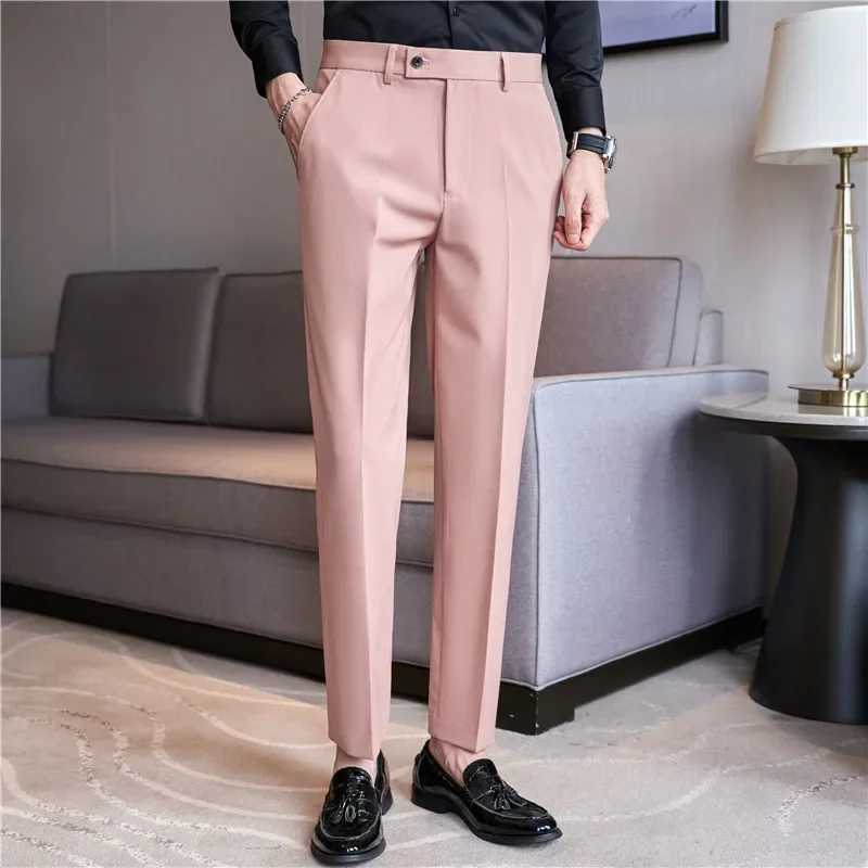 Mens Suit Pants 2024 Autumn Pink Blue Slim Fit Business Formal Trousers British Style Handsome Casual Dress Pants Men Clothing W250225