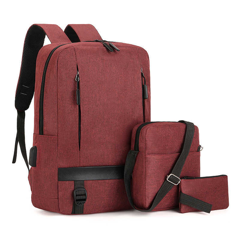 Leisure Backpack Three Piece Set Business Backpack Male Student Bag Customized Computer Backpack 16 Inch Large Capacity Lightweight Day Backpack Trave