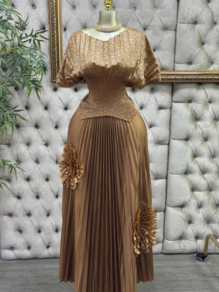 EGRM Fold 2piece Womens Fashion Vneck Short Sleeve Batwing Half Irregular Hemp Top3D Flower Aline Folding Skirt 6R81 250222