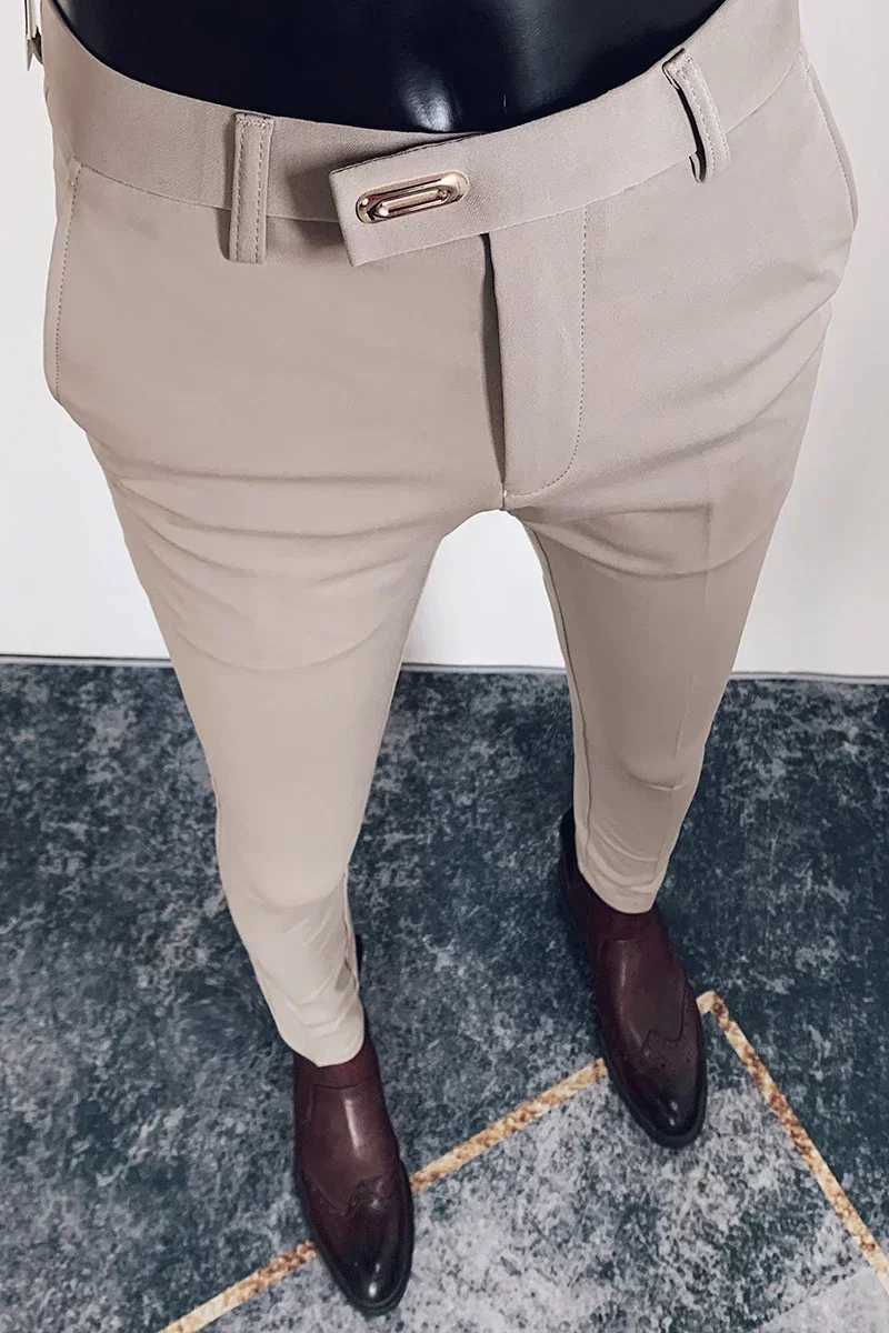 Spring and summer mens casual business formal pants slim fit solid color formal office social close-up mens wedding party set W250225