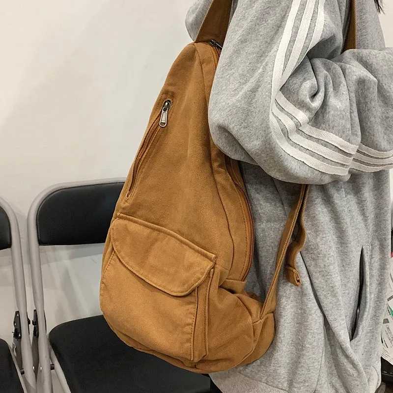 HOCODO Canvas Chest Bag Women 2022 Women Shoulder Messenger Bag Unisex Canvas Crossbody Bag Multi Pocket Casual Women Bag Z250225