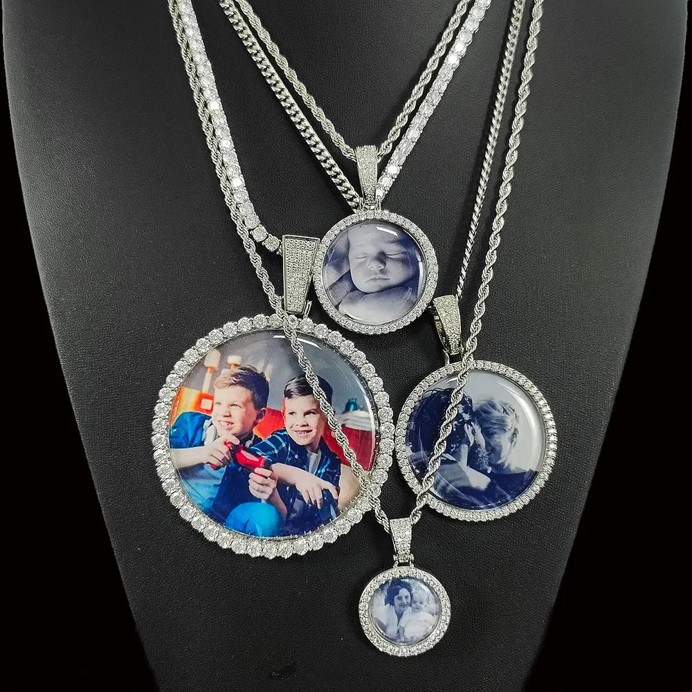 Custom Po Necklace For Men Personalized Medallion Memory Picture Pendant Solid Back Zircon Hip Hop Jewelry Free Engrave 250117