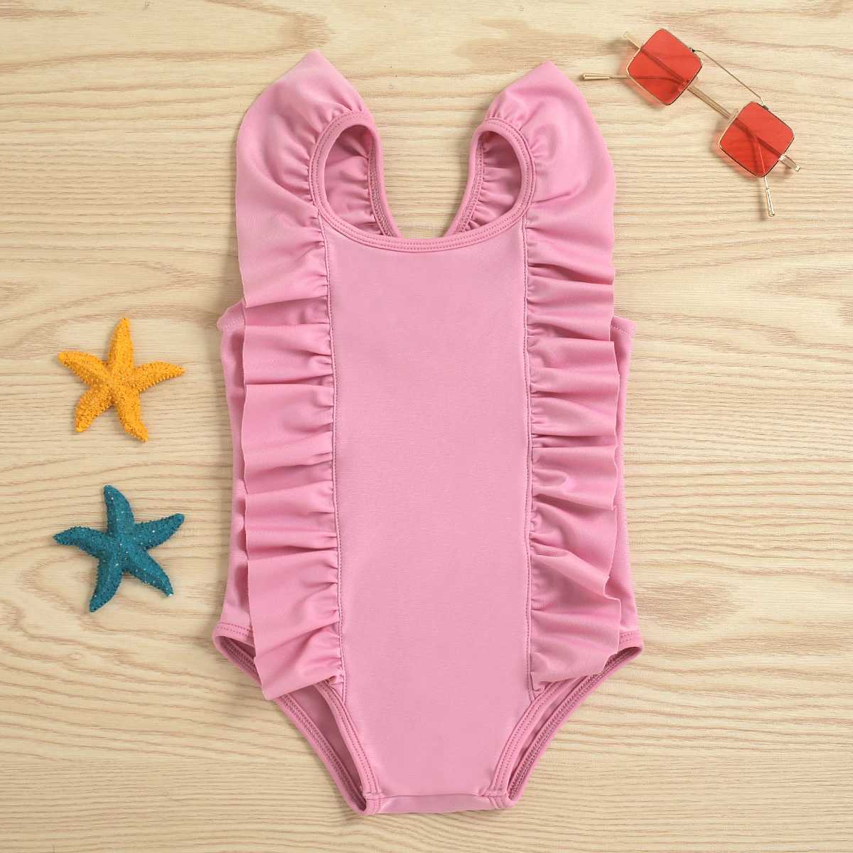 Spring and summer festival girl baby lace flying sleeve pink gray green tricolor fashionable swimsuit X250224