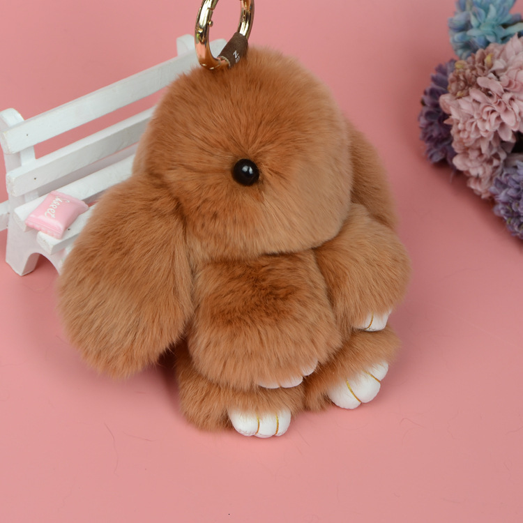 Keychains Lanyards Cute Natural Rabbit Fur Pom Bunny Key Chain Women Rabbits Keychain On Bag Car Trinket Doll Jewelry Party Toys Friends Gift 230413