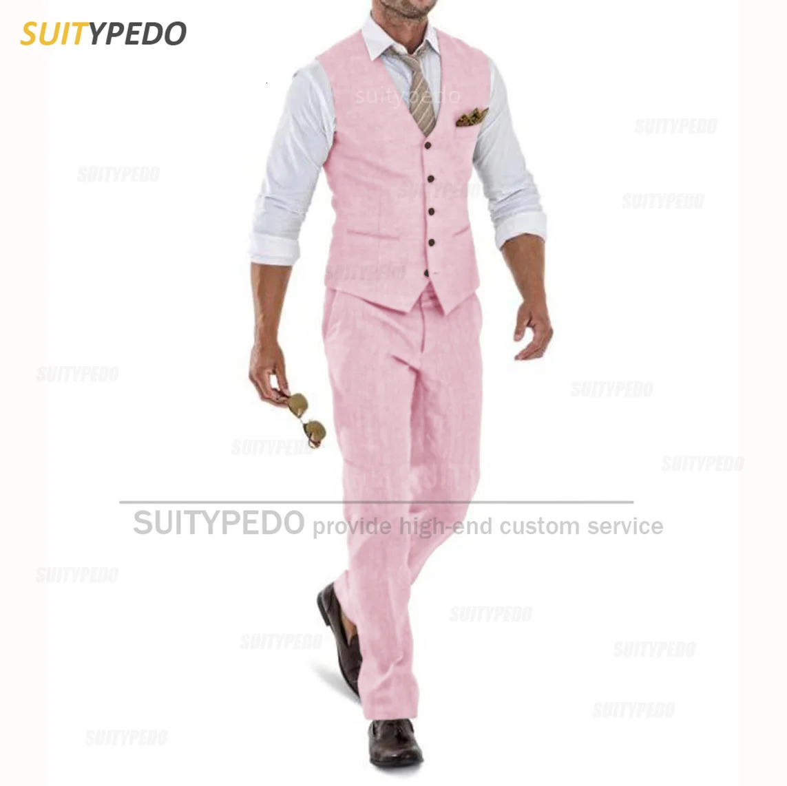 Linen Casual Slim Fit Ivory Suit Vest Pants Set 2 Pieces Business Summer Prom Wedding Tuxedos for Men Groomsmen 250222