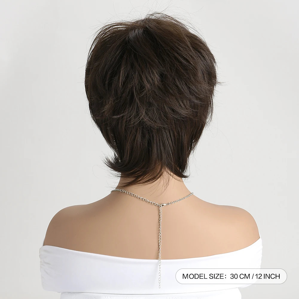 Short Natural Wigs with Bangs Soft Hair Daily Use Short Brown Ombre Curly Synthetic Hair Costume Party Wig for Women 250224