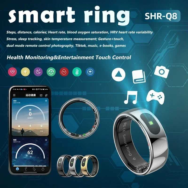 New R08 Smart Ring With Charging Case Smart Touch Screen Health Monitor Sports Fitness Tracker IP68 5ATM Waterproof Smart Ring W250225