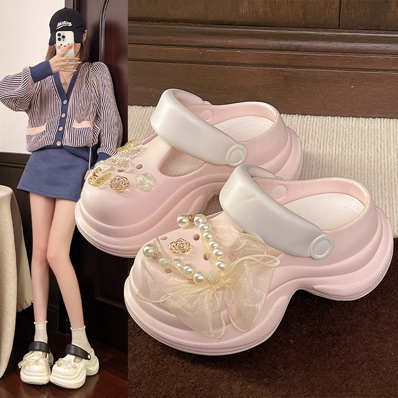 New free shipping designer slippers for womens pink white blue Summer fashion thick soled sandals with toe caps for wearing outside
