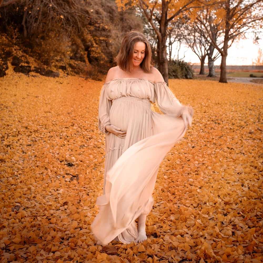 Maternity Dresses For Baby Showers Elegant Chiffon Long Sleeved Two-Piece Set Bohemian Photo Shooting Pregnancy Dress X250224