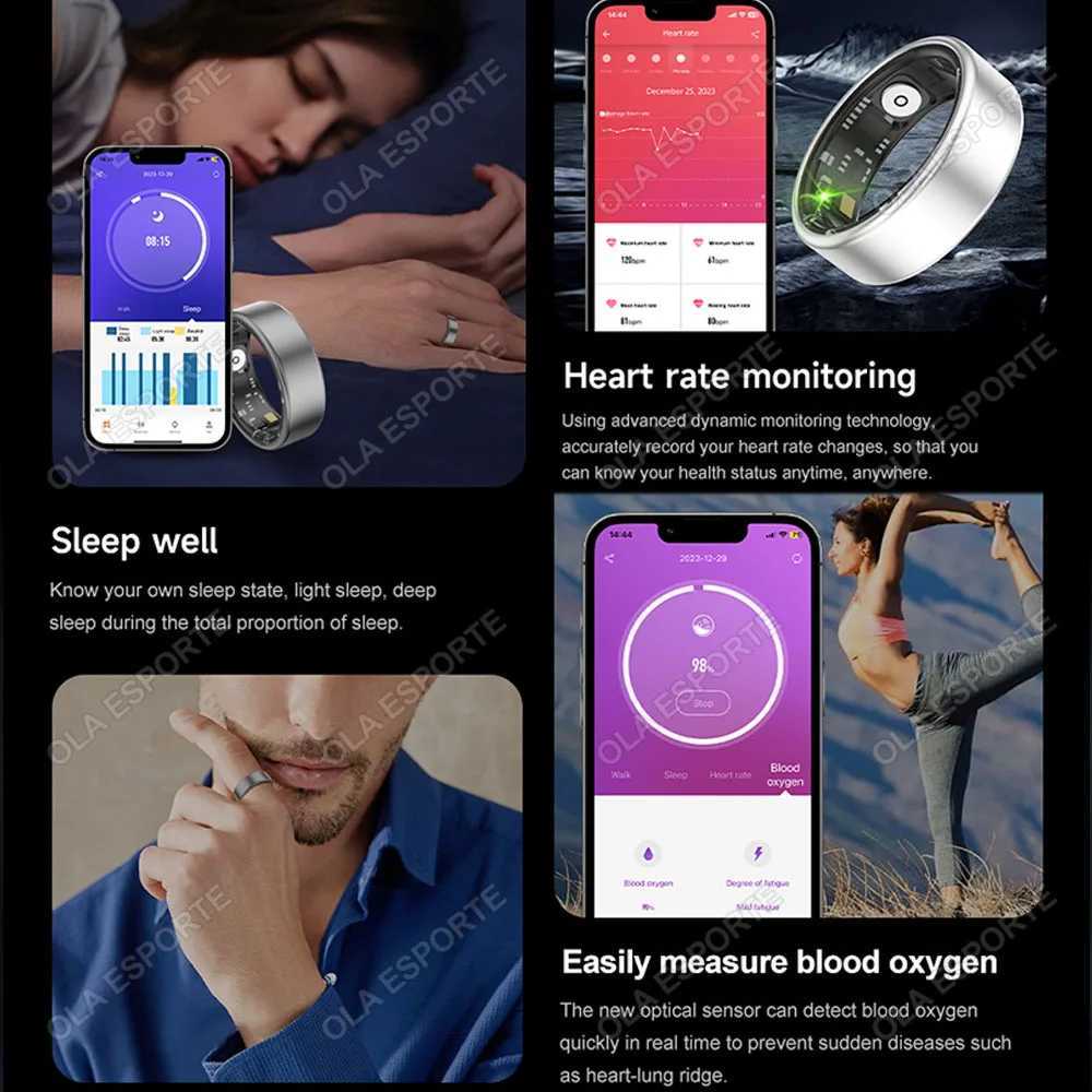 New In Smart Ring for Men Women Health and Sleep Monitor 5ATM Waterproof Multi-sport Mode Couple Ring Gold Colors W250819