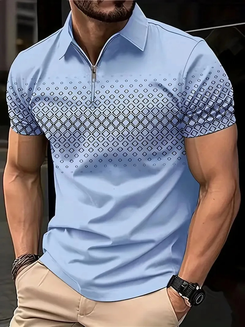 Mens Polo Shirt Fashion Dot Print T ShirtZip Polo Shirt Retro Casual Short Sleeve Summer Streetwear Mens Casual Plus Size 250225
