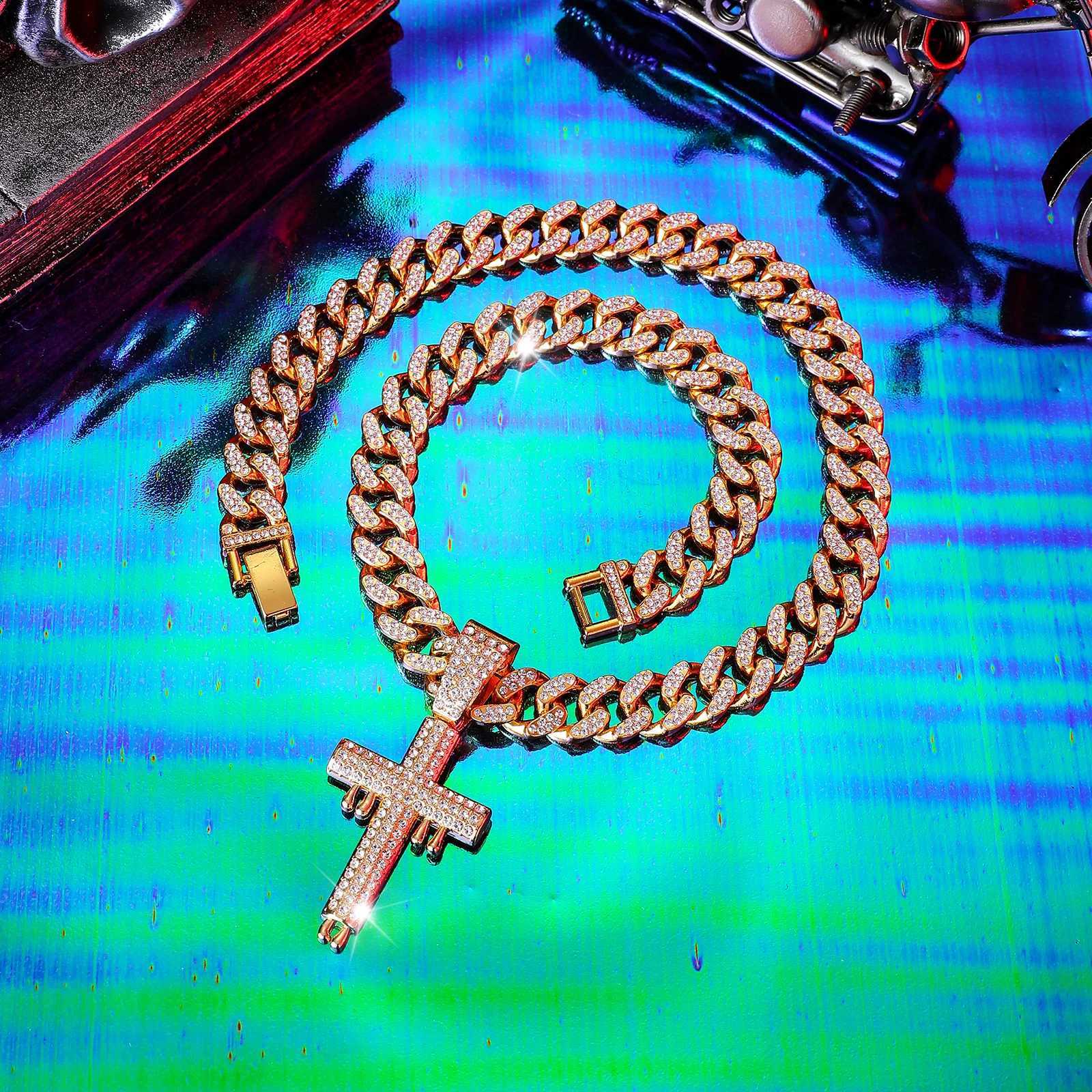 mi Water Drop Cross PendantHip Hop Punk Cuban ChainGifts for Couples and Family X250224