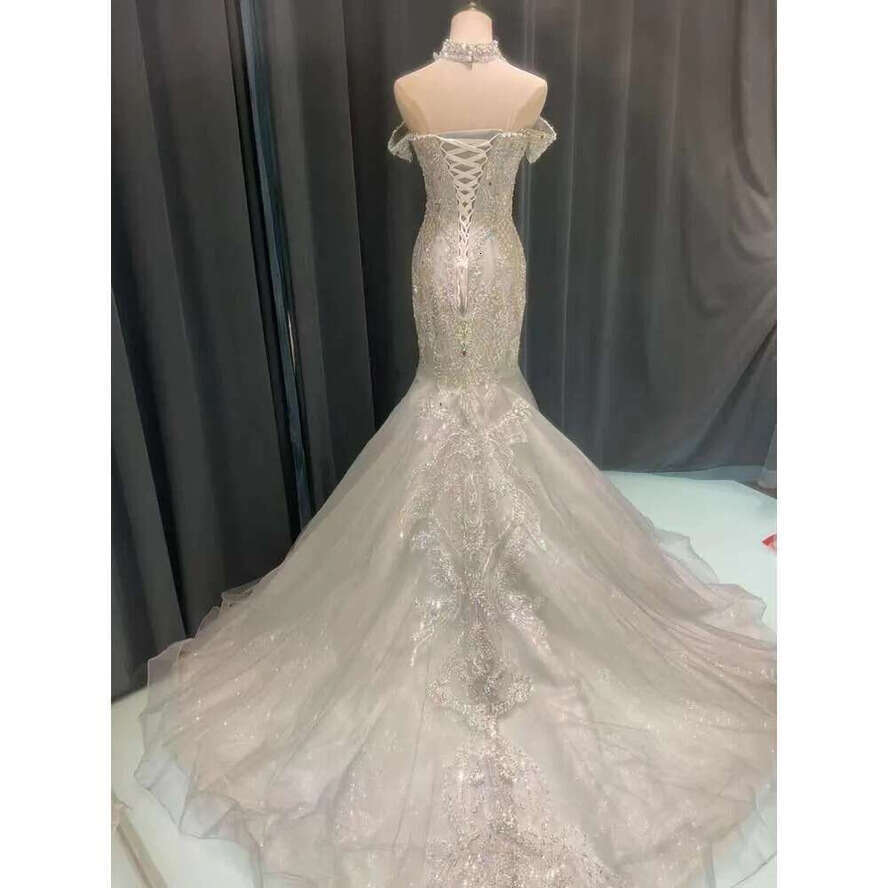 Sweetheart Green Collection Glitters Crystals Mermaid Custom Made Gray Beads Bridal Gowns