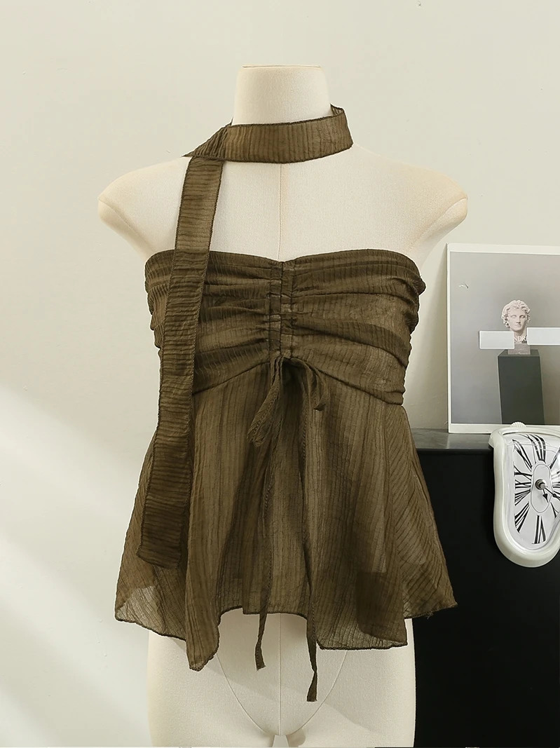 Sexy Tank Top for Women Spaghetti Strap Exposed Shoulders Camisole Female Korean Style Solid Sleeveless Camis Summer Dropship 250224