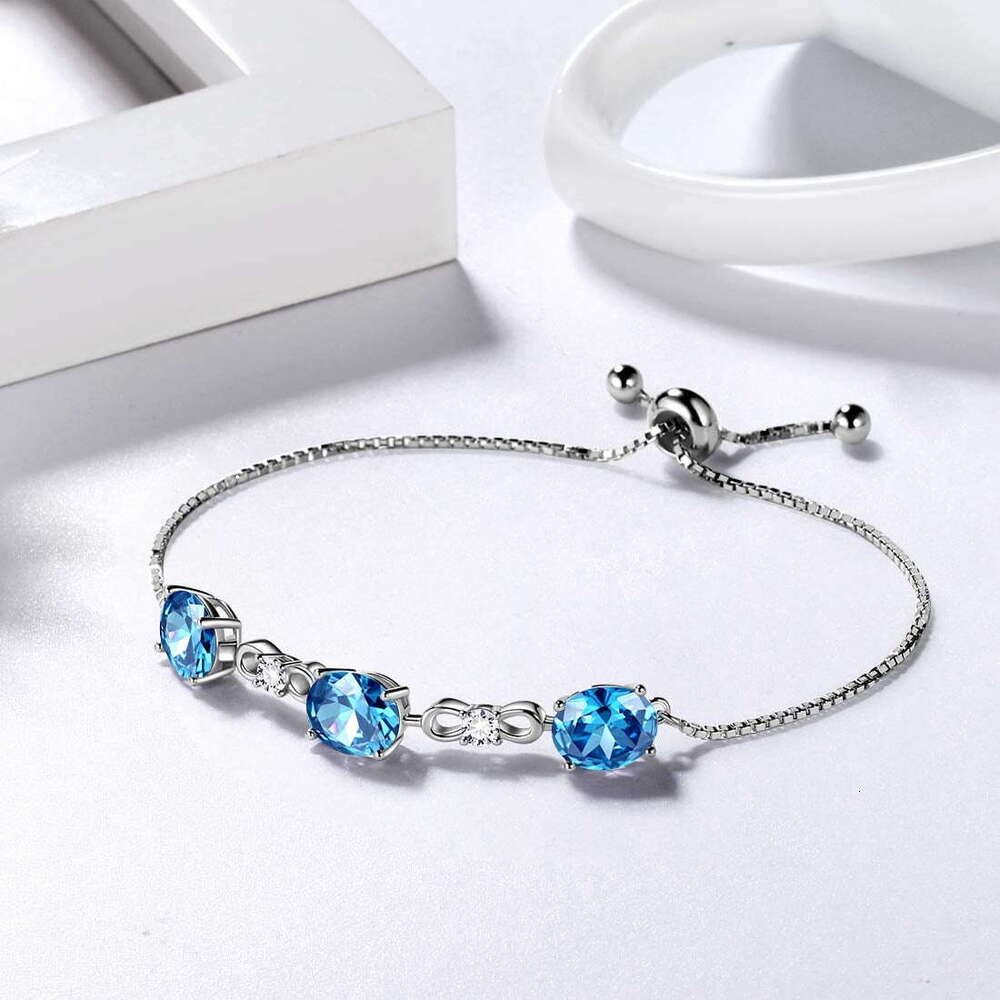 e Bracelet Sterg Sier Blue Aquamarine Bracelets Oval Jewelry Women Girls Mother Christmas Birthday Gifts