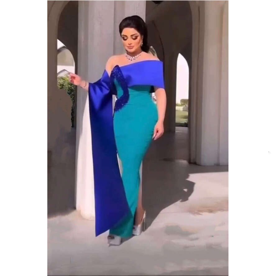 Royal Blue Green Mermaid Prom Off Shoulder Spandex Satin Evening Elegant Beading Tassels Split Formal Long Special Ocn Party Dress Robe De Soiree 0616