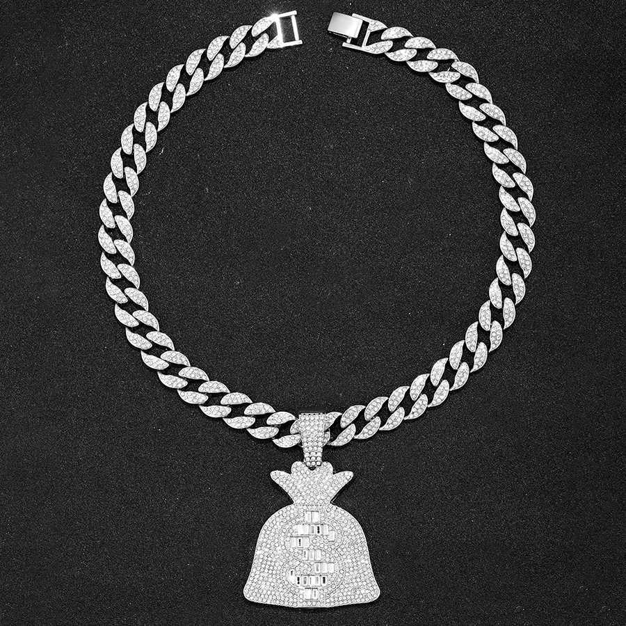 d Out Cuban Chain With Hip Hop Alloy And Bling Rhinestone Big Dollar Bag Pendant Choker Necklace X250224
