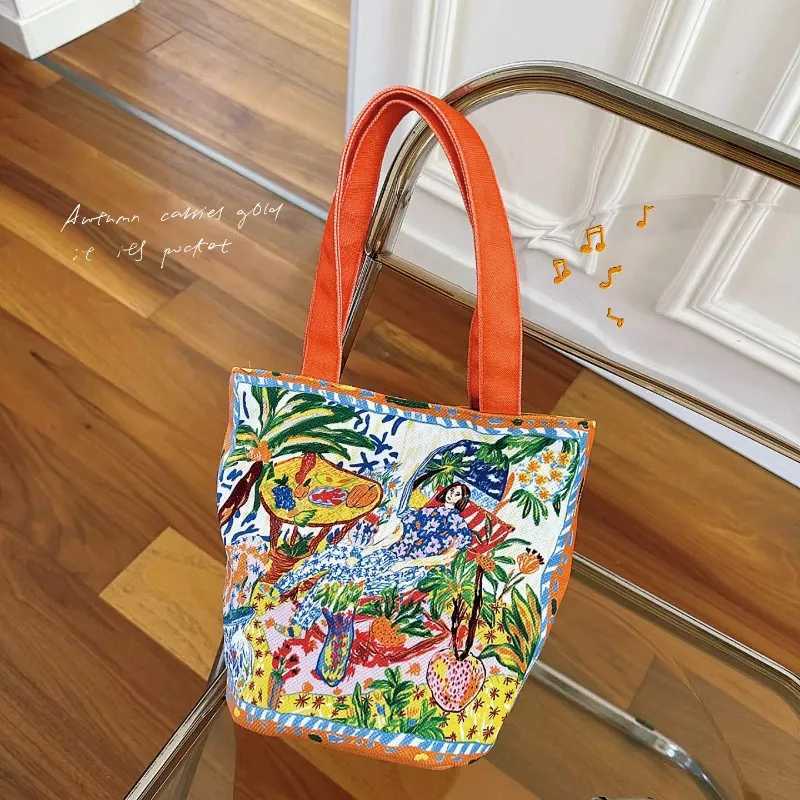 Youda New Fashion Canvas Fabric Handbag for Women Special Colorful Artist Design Pattern Top-handle Bag Casual Lunch Tote Bags Z250224