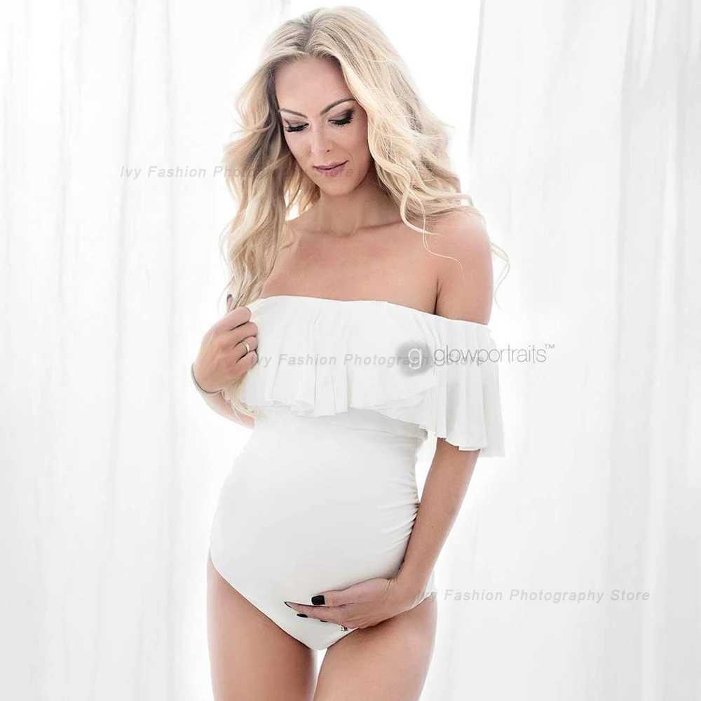 Maternity Photography Props Bodysuit Stretchy Close-Fitting Ruffles Pregnancy Women Jumpsuits Photo Shoot Photography For Women X250224