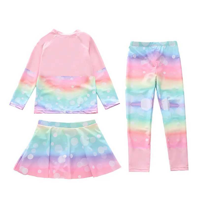 HappyFluent New 3-Piece Split Sunscreen Girls Long Sleeves and Trouthers Childrens Student Swimsuit X250224
