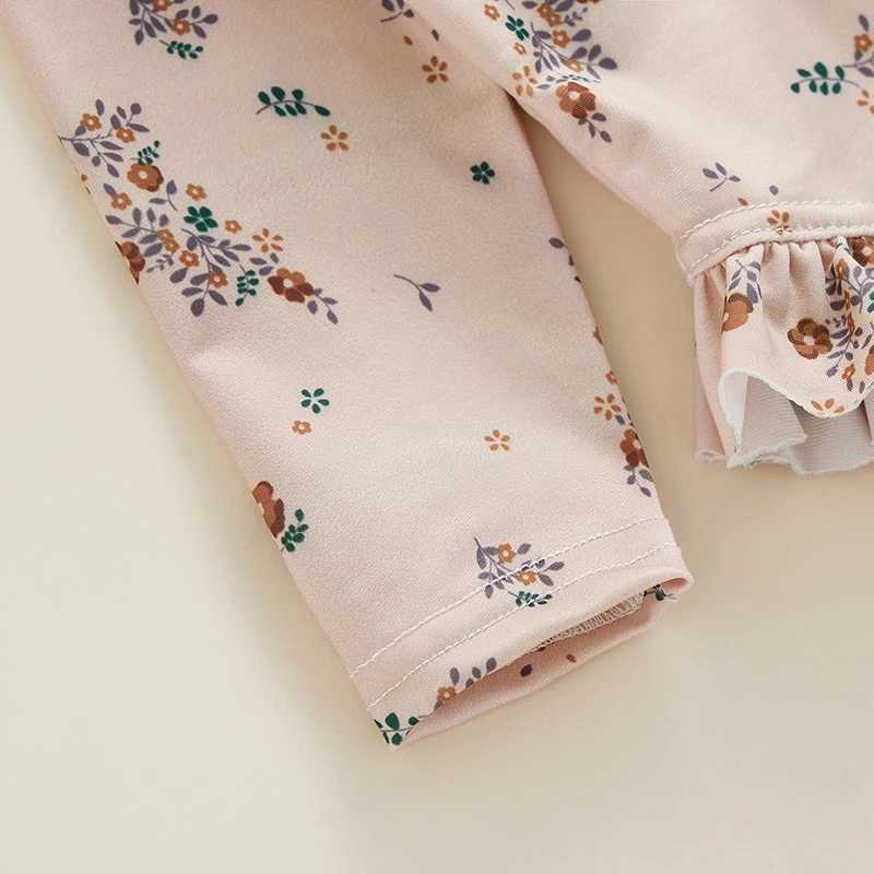 Girls Summer Swimsuit Set with Floral Print Long Sleeve Ruffles Jumpsuit Swimwear Beachwear Bathing Suit for Kids X250224