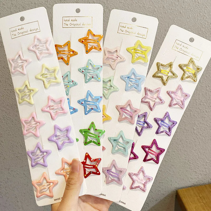 10 piecesset of cute colorful star shaped water droplet hair clips suitable for girls children decoration childrens accessories 250218