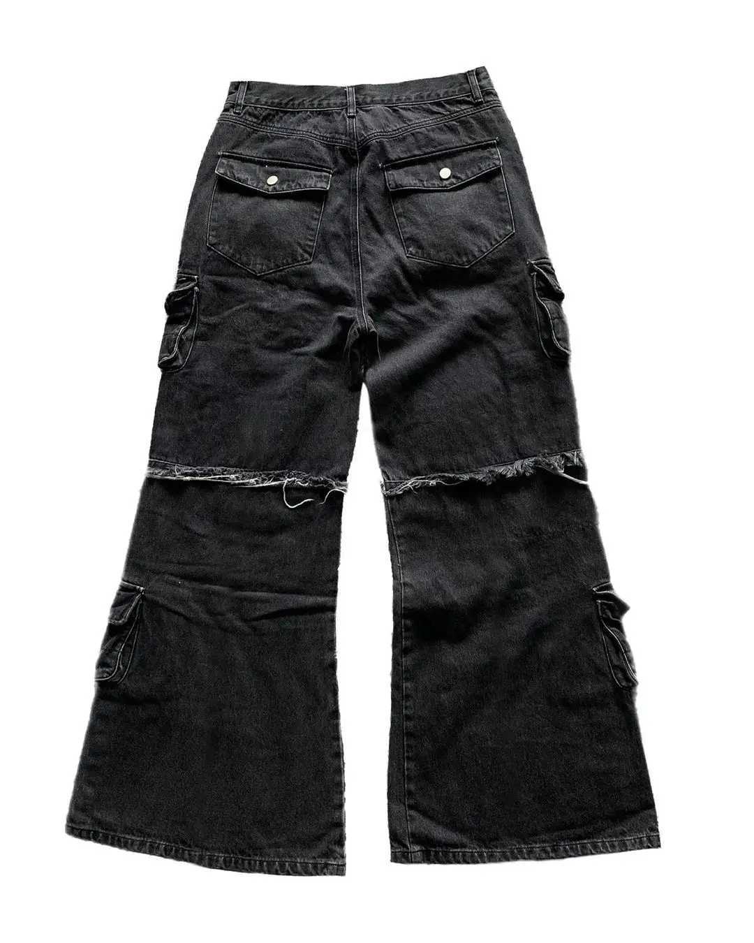 Men's Jeans Gothic Harajuku Y2K multi pocket washed black jeans mens loose drag pants street hip-hop rap 90s spicy girl wide leg pants z250225