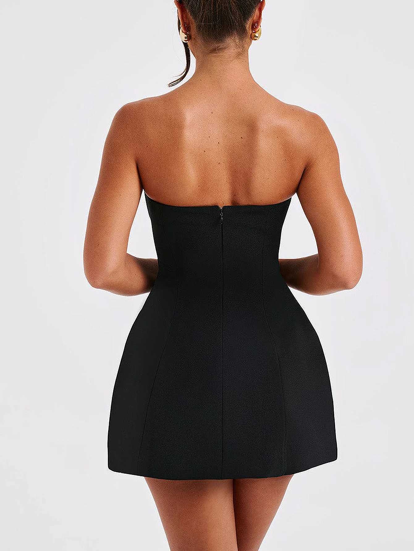 Womens solid color casual sveless backless strapless slim fit short dress party dressXJ250224