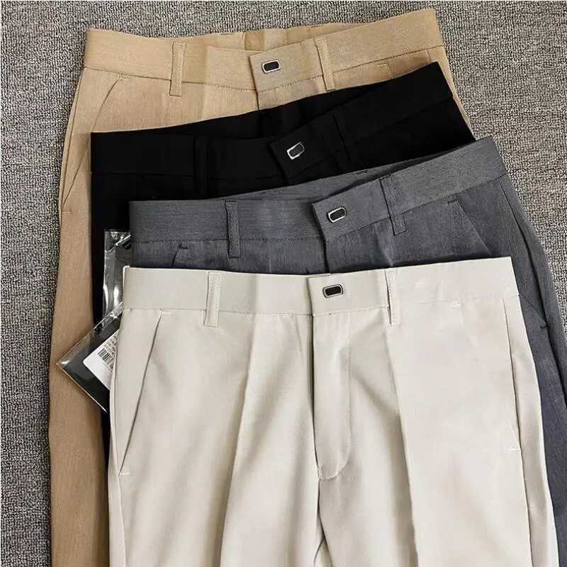 2024 Summer New Mens Casual Elastic Set Mens Fashion Slim Solid Color Formal Business Social Office Trouser 36-28 W250225