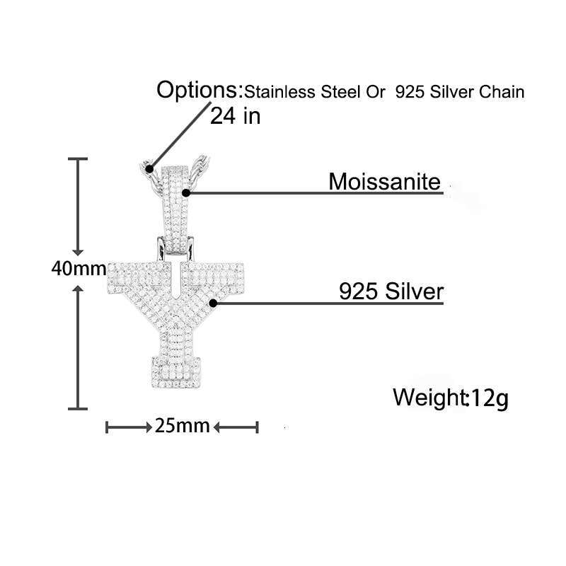 Hip Hop Letter Moissanite Pendant Sterg Sier Necklaces for Men Gold Plated Iced Out Fine Fashion Pendants & Charms