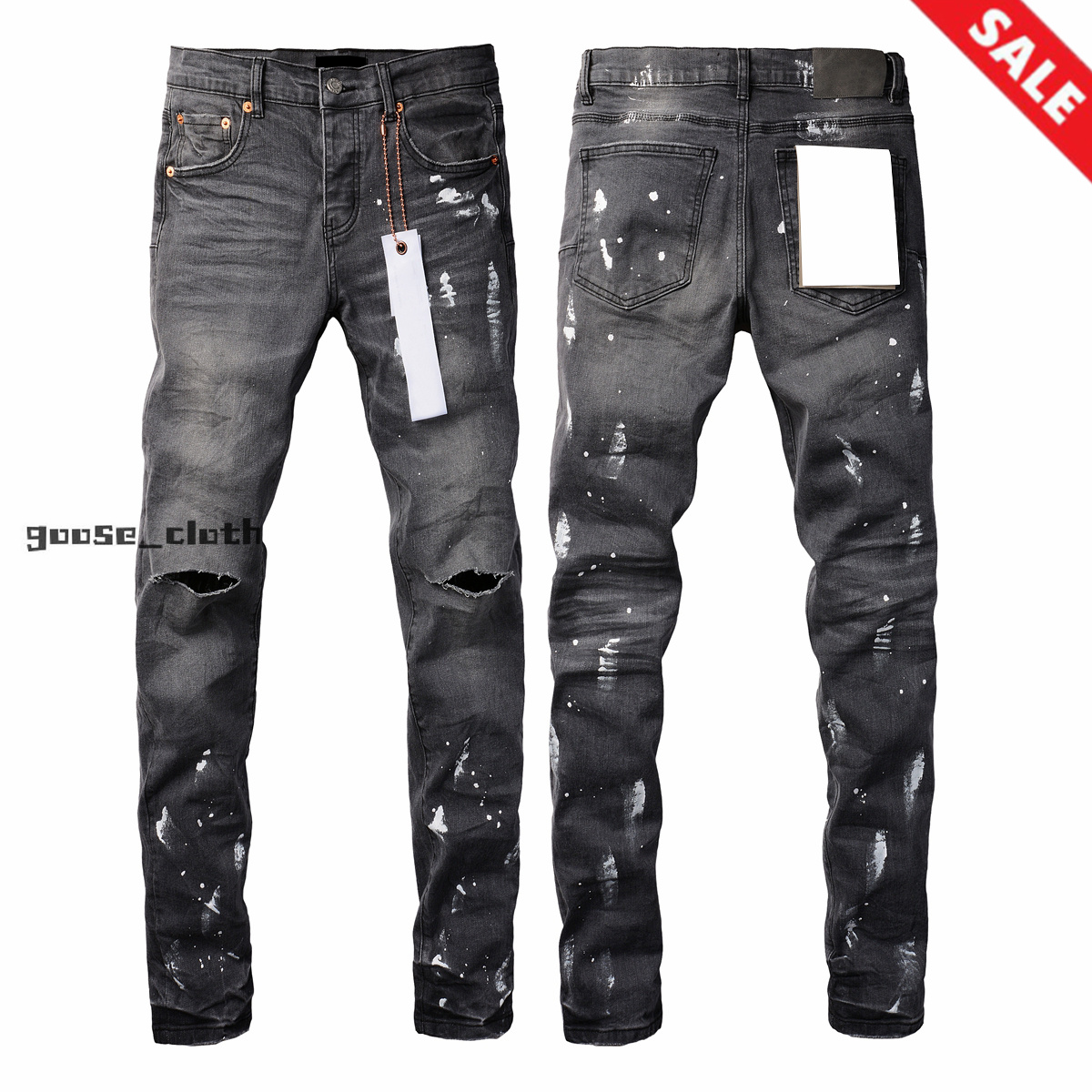 Mens High-quality Jeans Fashion design Distressed Ripped Bikers Womens Denim cargo For Men Black Pants Free shipping
