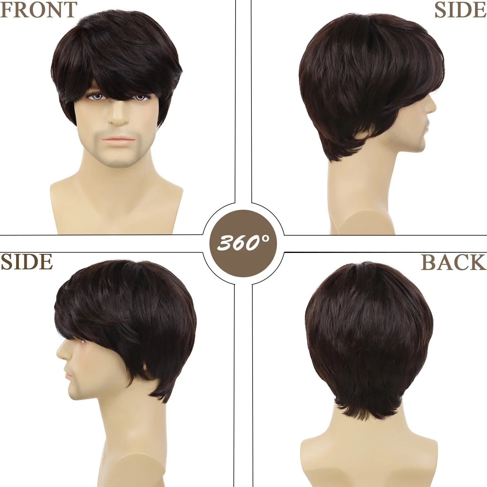 GNIMEGIL Synthetic Hair Short Wigs for Men Brown Color Male Korean Wigs with Bangs Cosplay Halloween Costume Party Wig Hairstyle 250224