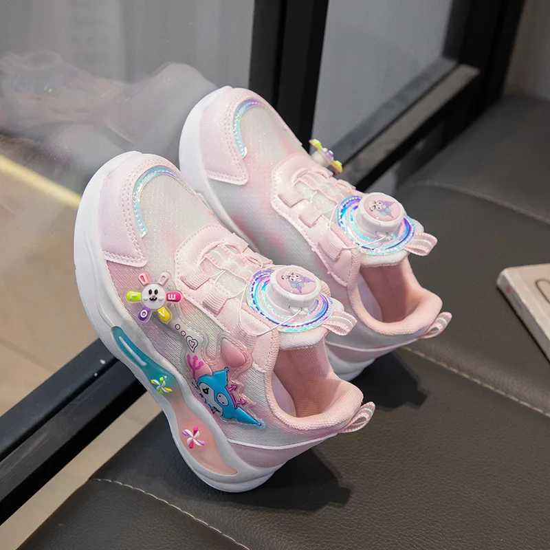 Chidrens Autumn New Fashion Cartoon Kuromi Sneakers Girl Cute Windmill Casual Shoes Rotating Button Running Sneakers W250225