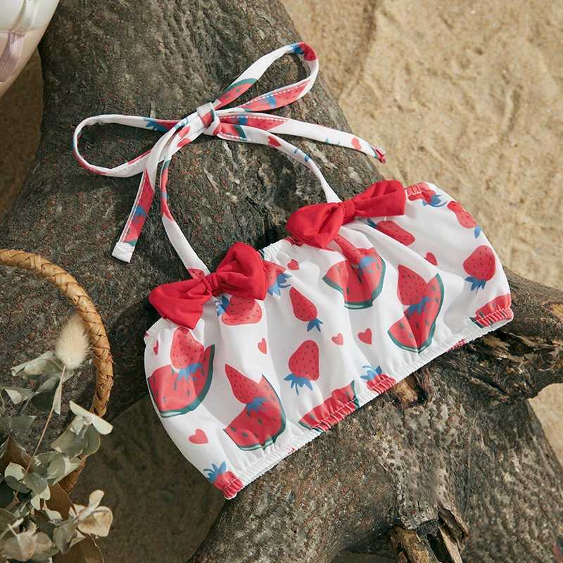 EWODOS 0-24Months Toddler Baby Girl 3pcs Swimsuits Summer Fruit Print Bandage Halter Sleeveless Tops Beach Shorts and Hat Sets X250224