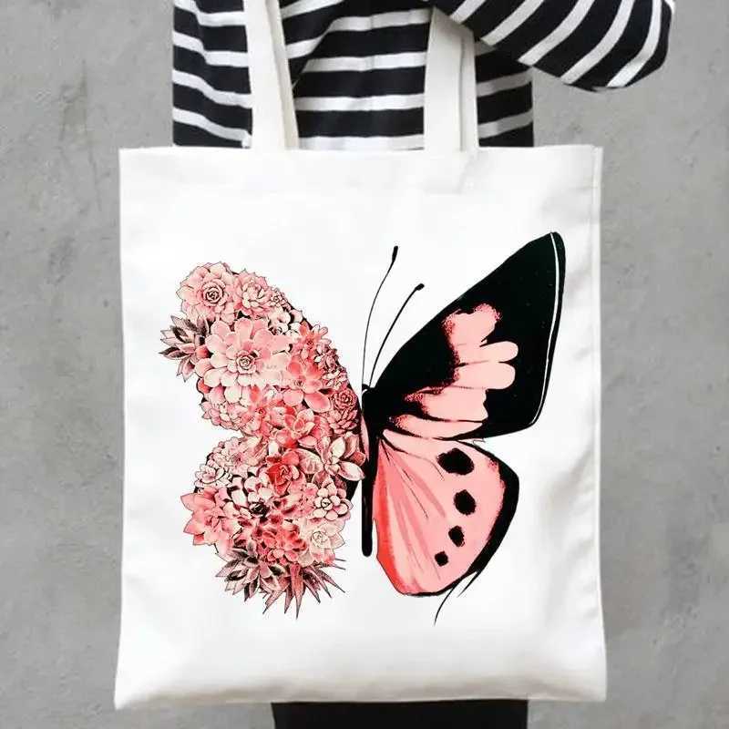 Print Canvas Bags Shopper Handbags Shoulder Casual Shopping Plant Butterfly Trend Cute 90s Girls Women Fashion Tote Bag Z250224
